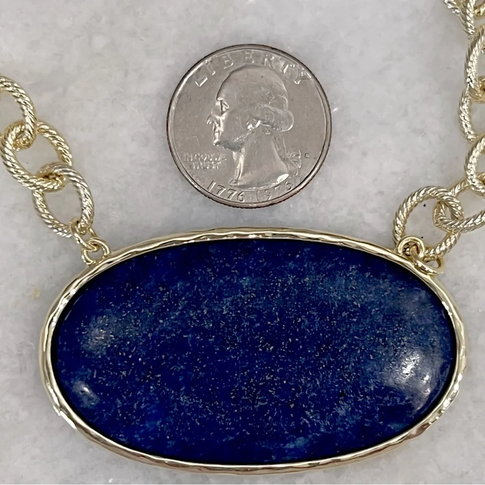Lapis Lazuli Oval Pendant Fancy Chain Necklace - Picture 12 of 12